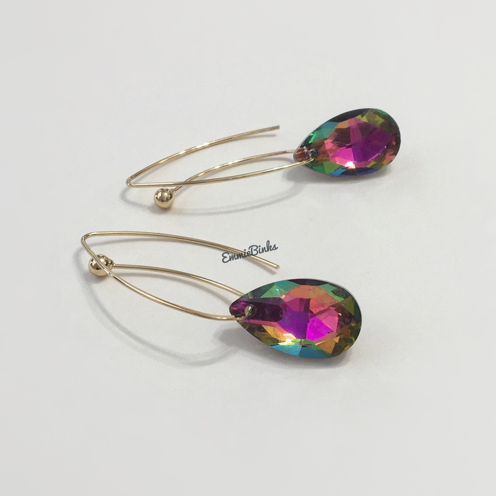 💥3/$28 New MultiColored Dimensional Rainbow Crystal Bead Drop Threader Earrings - Picture 7 of 15